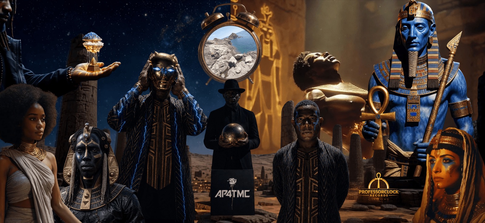 AP4TMC cast artwork with professor:clock records emblem