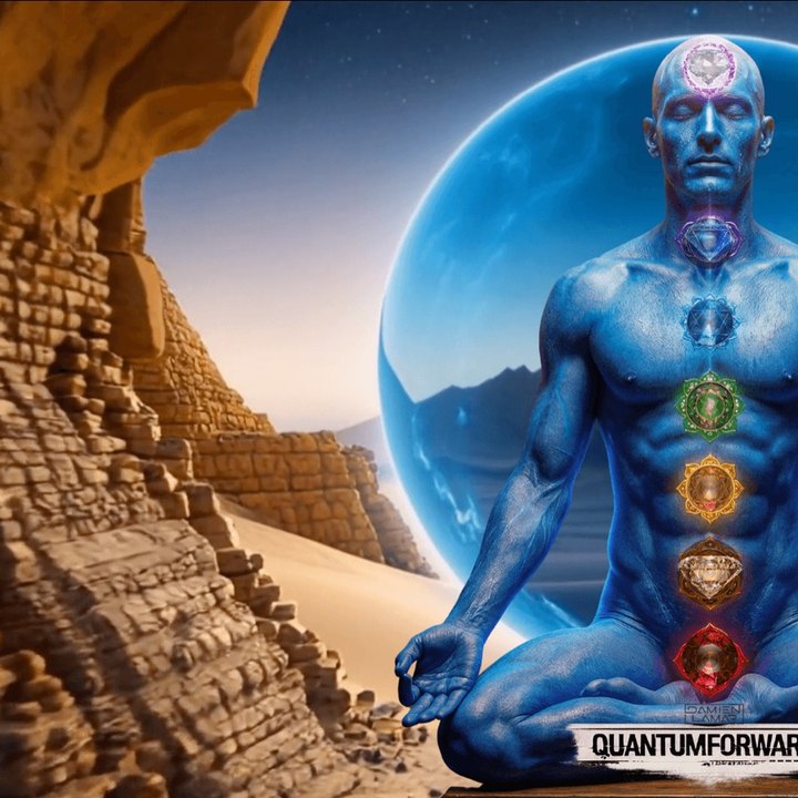 QUANTUMFORWARD album cover — chakra meditation figure