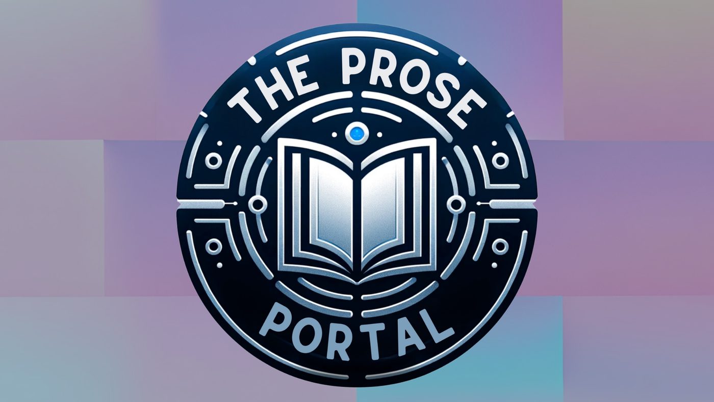 The Prose Portal — silver open-book emblem on a deep navy portal seal